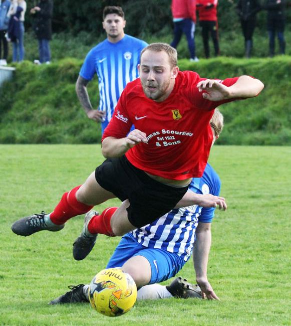Carew hat-trick hero Jordan Richards takes a tumble against Narberth Carew hat-trick hero Jordan Richards takes a tumble against Narberth